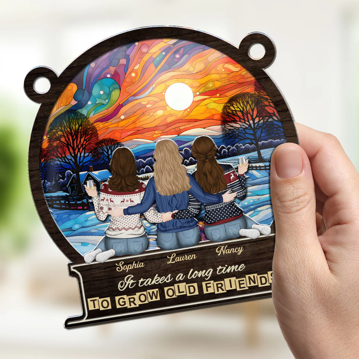 It Takes A Long Time To Grow An Old Friend Christmas - Personalized Custom Suncatcher - Image 4