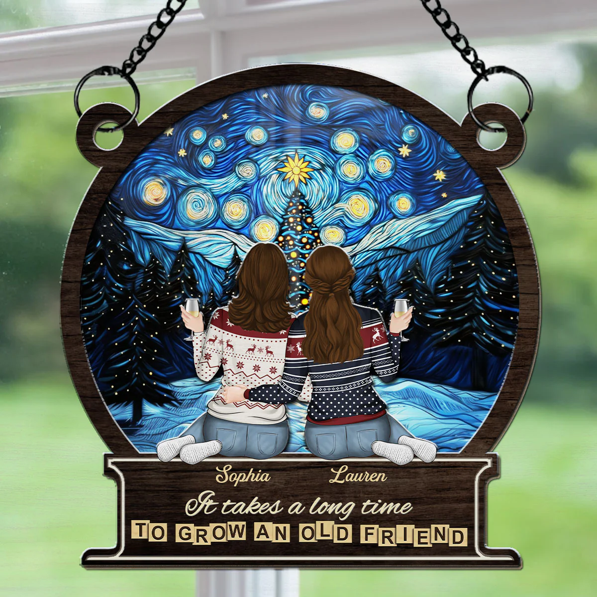 It Takes A Long Time To Grow An Old Friend Christmas - Personalized Custom Suncatcher - Image 5