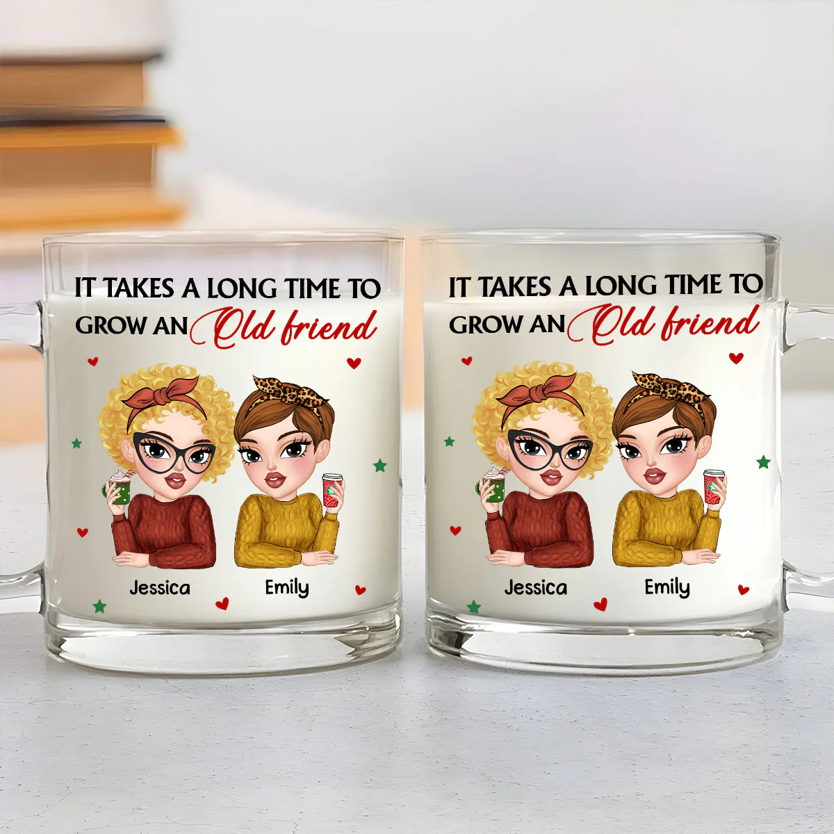 It Takes A Long Time To Grow Old Friends - Personalized Custom Glass Mug - Image 3