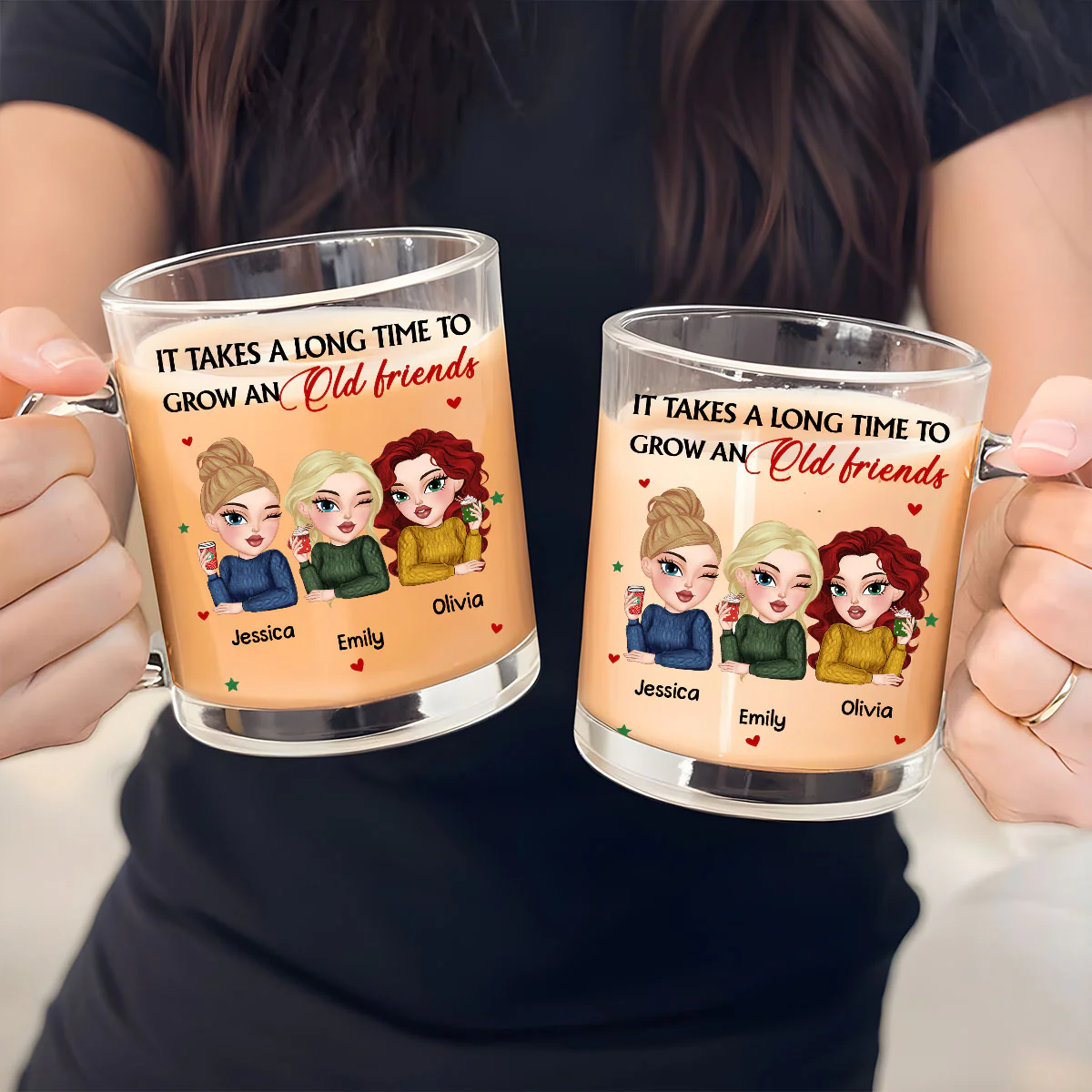 It Takes A Long Time To Grow Old Friends - Personalized Custom Glass Mug - Image 4
