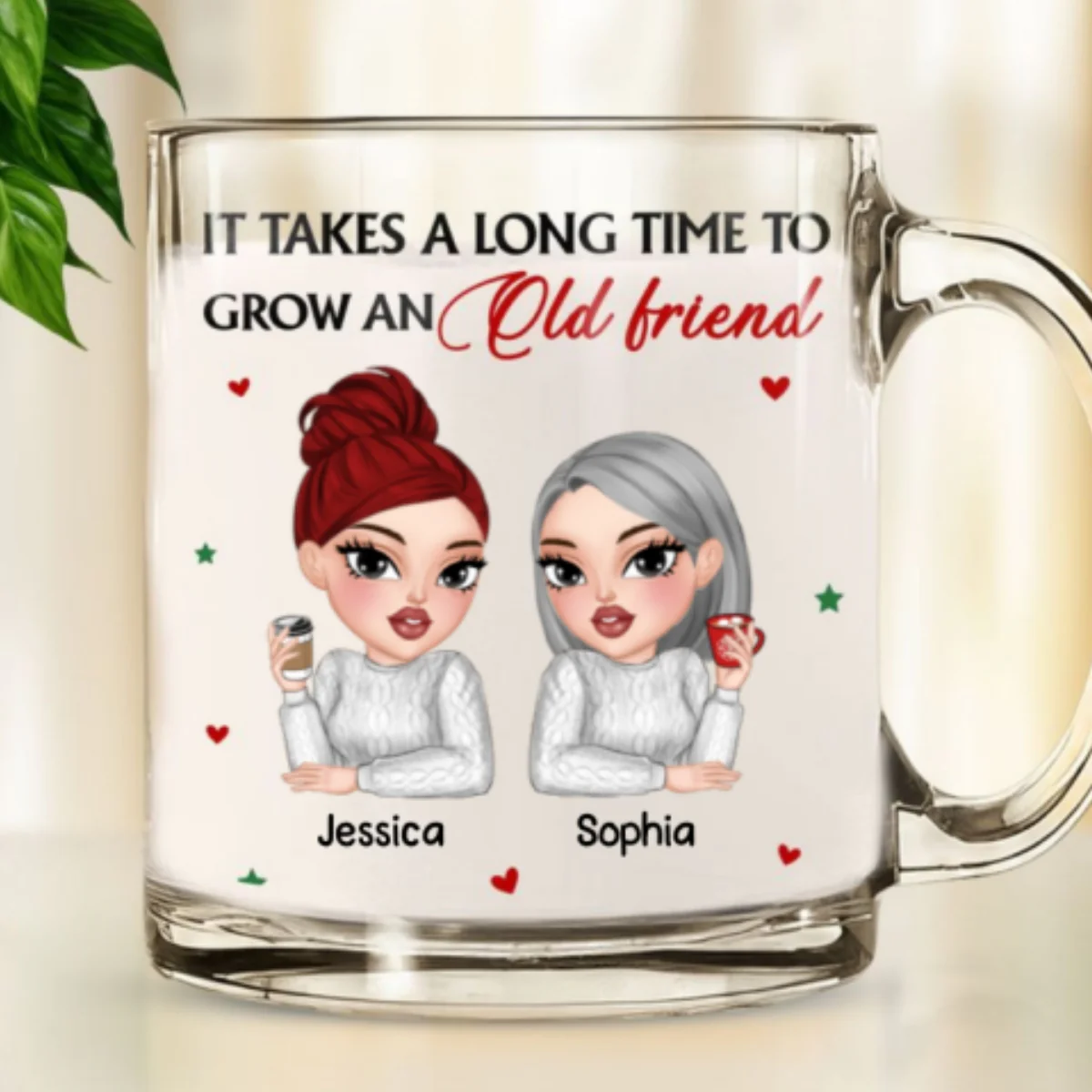 It Takes A Long Time To Grow Old Friends - Personalized Custom Glass Mug - Image 6