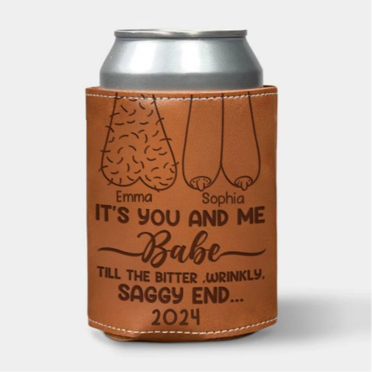 It's You And Me - Personalized Custom Engraved Leather Can Cooler Holder - Image 6