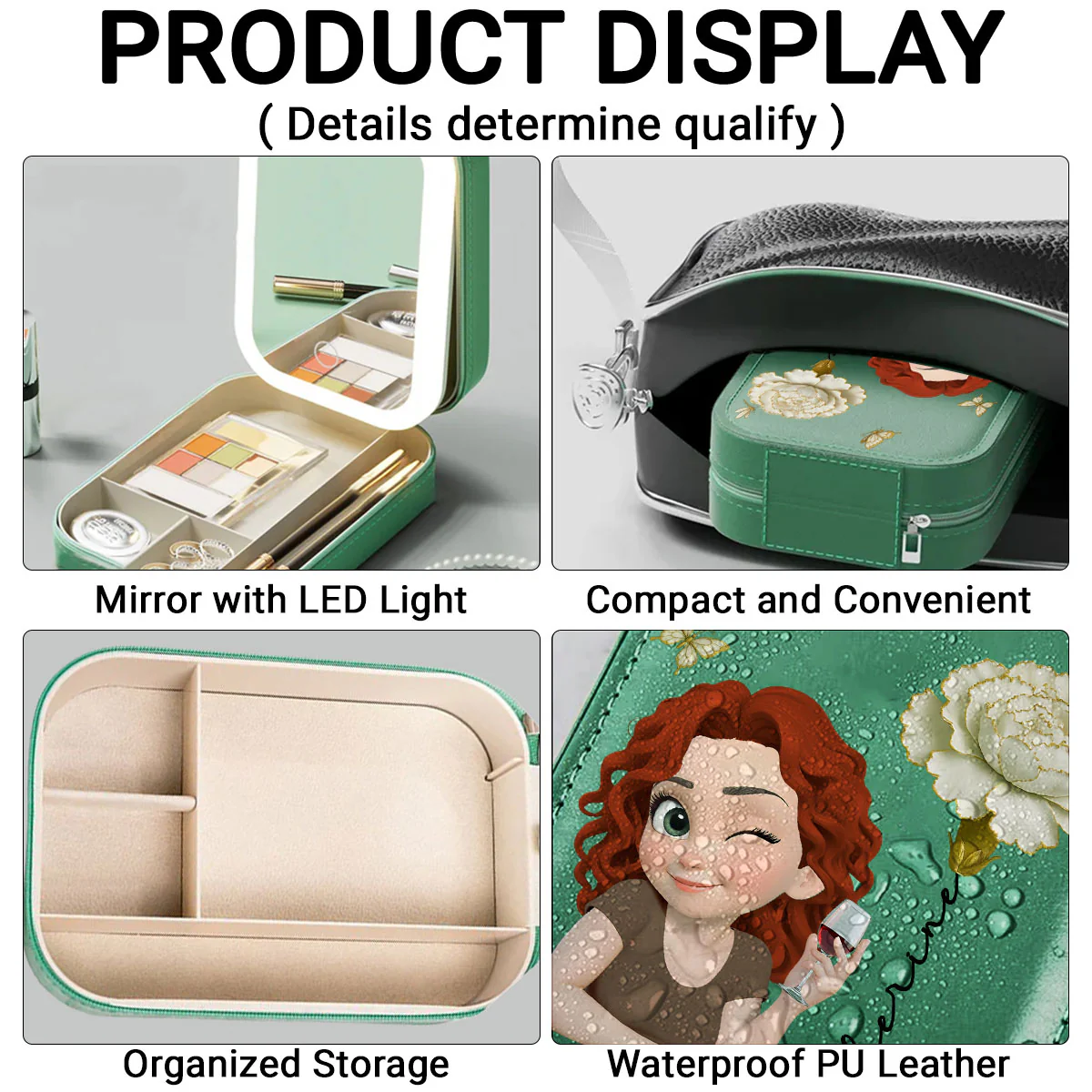 Floral Heart - Personalized Custom Jewelry Box With LED Mirror - Image 3