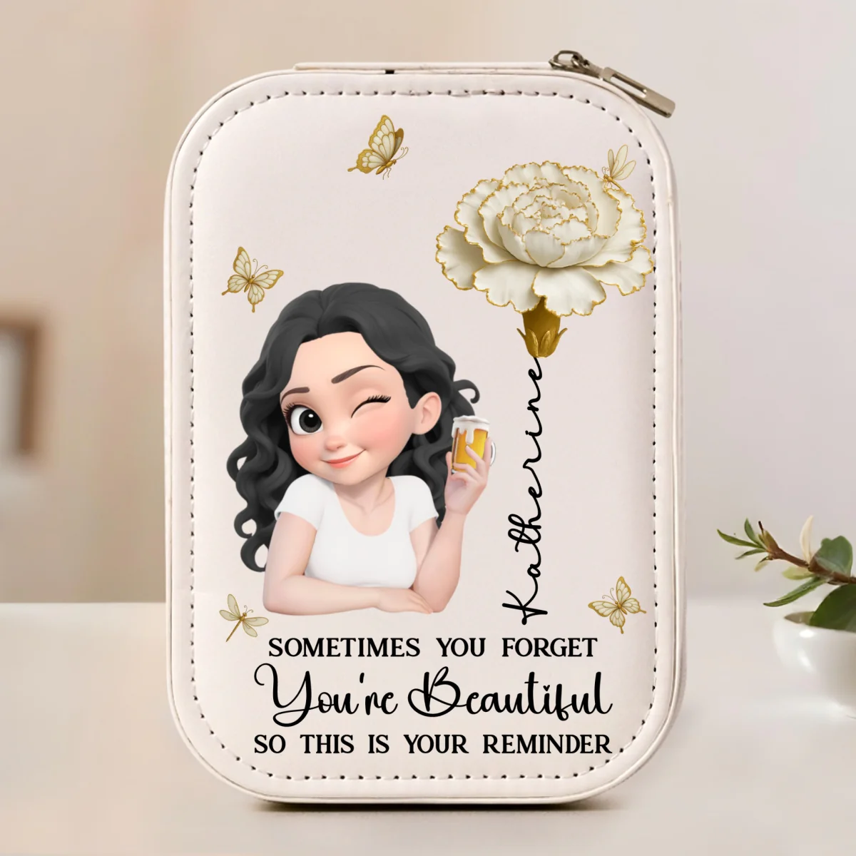 Floral Heart - Personalized Custom Jewelry Box With LED Mirror - Image 7