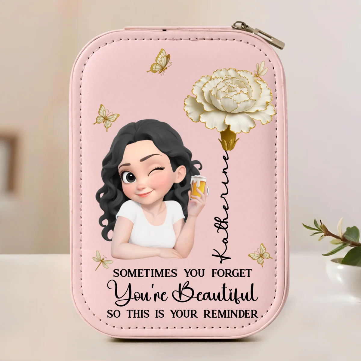 Floral Heart - Personalized Custom Jewelry Box With LED Mirror - Image 8