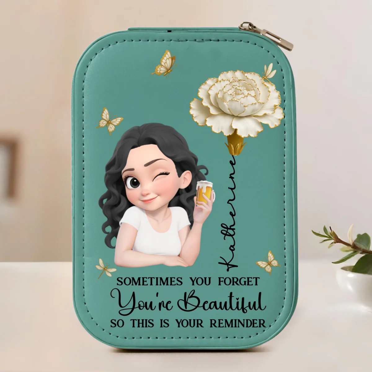 Floral Heart - Personalized Custom Jewelry Box With LED Mirror - Image 9