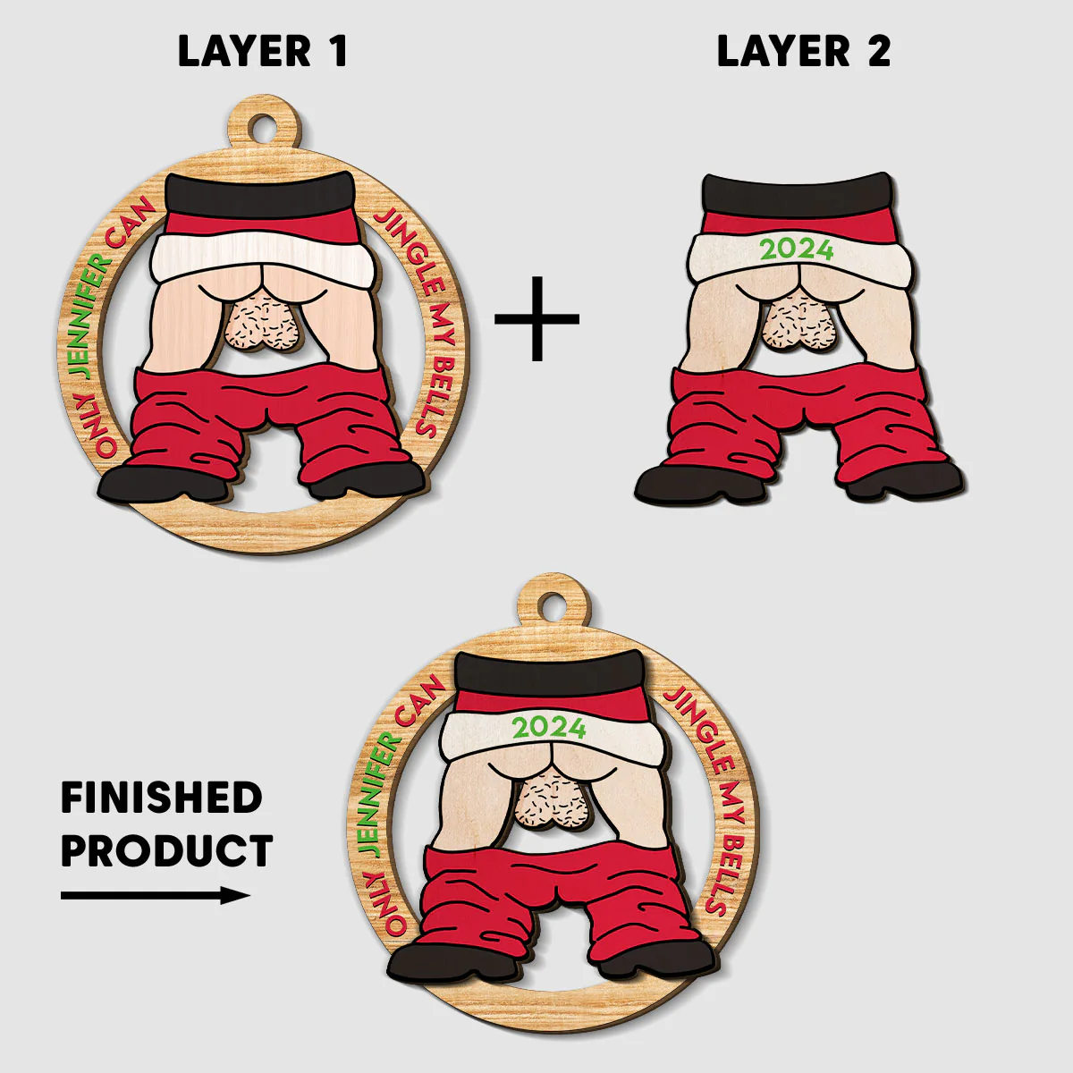 Jingle My Bells - Personalized Custom 2-Layered Wood Ornament - Image 5