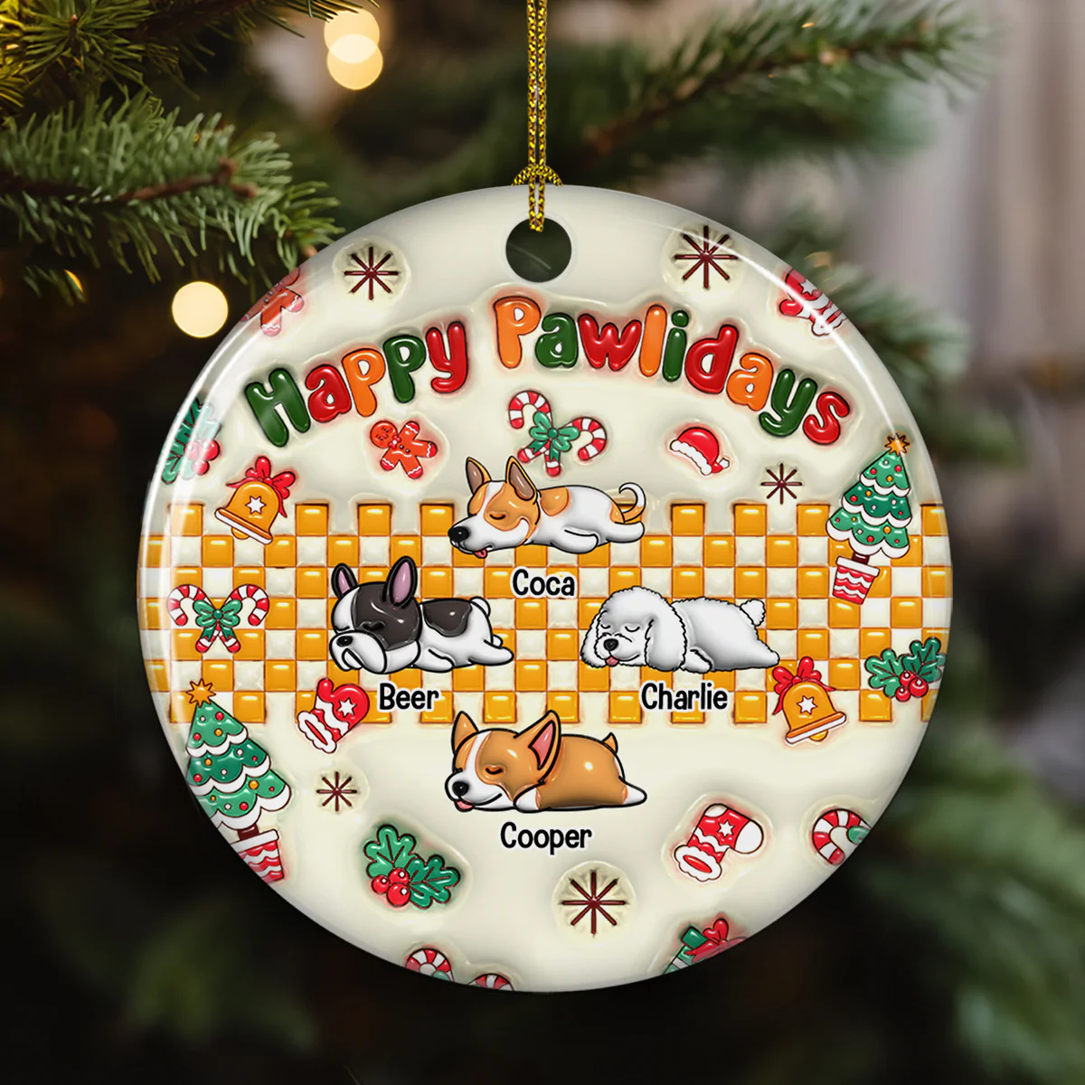 Jolly Pawlidays - Personalized Custom 3D Inflated Effect Ceramic Ornament - Image 4