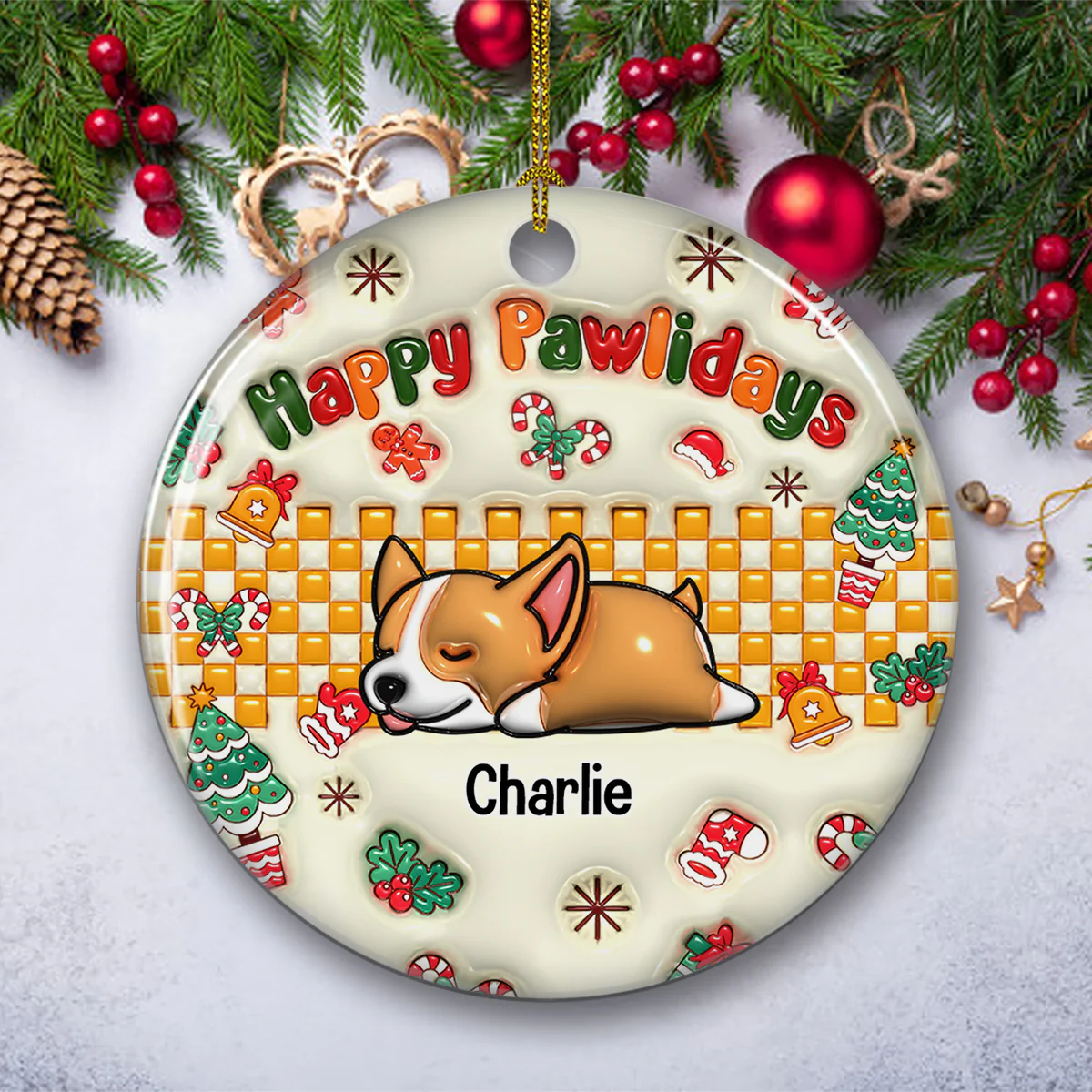 Jolly Pawlidays - Personalized Custom 3D Inflated Effect Ceramic Ornament - Image 5