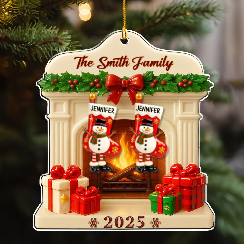 Jolly Stockings Family Hanging - Personalized Custom Acrylic Ornament - Image 6