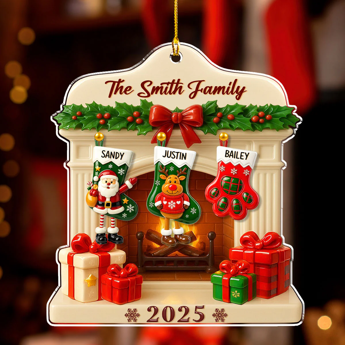 Jolly Stockings Hanging - Personalized Custom Acrylic Ornament - Image 2