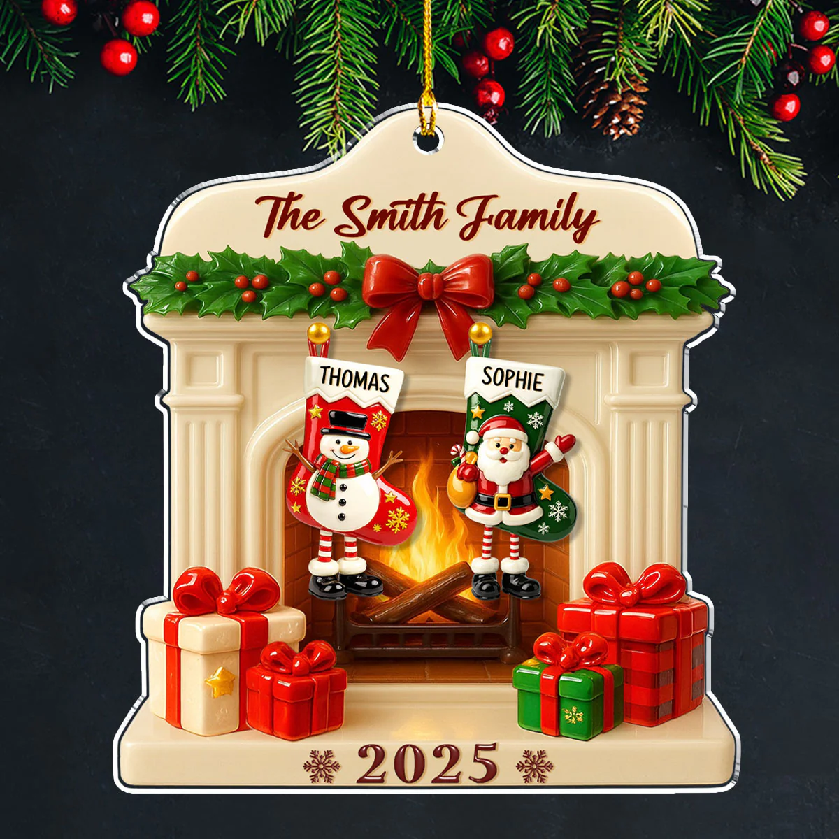 Jolly Stockings Hanging - Personalized Custom Acrylic Ornament - Image 4