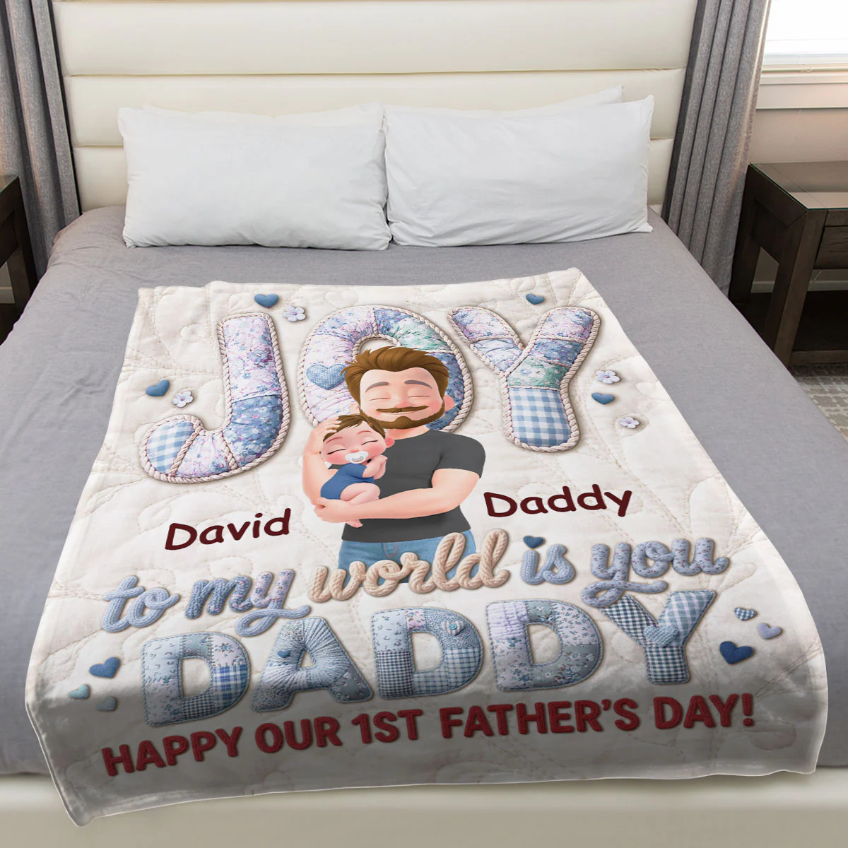 Joy To My World Is Daddy - Personalized Custom Fleece Blanket - Image 3