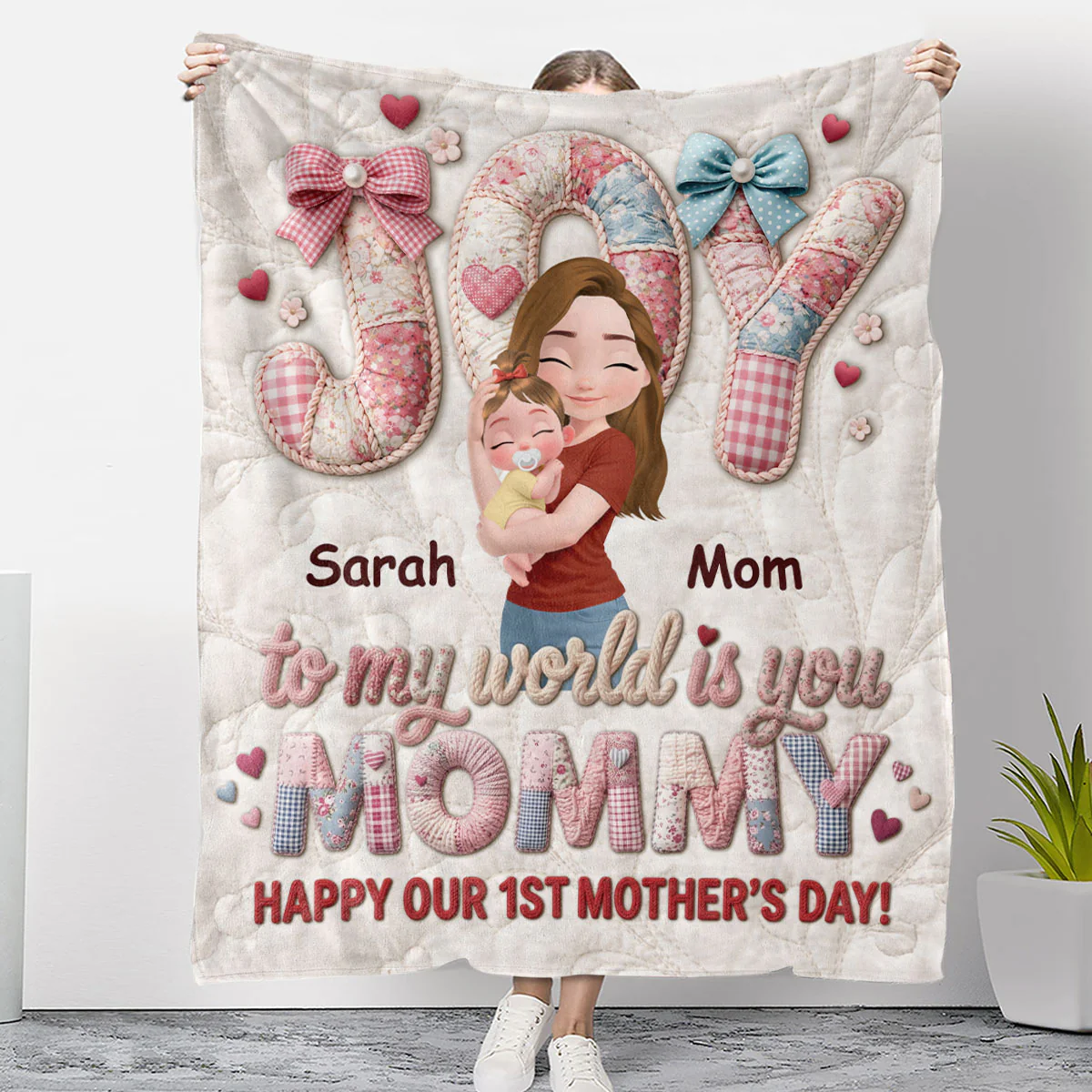 Joy To My World Is Mommy - Personalized Custom Fleece Blanket
