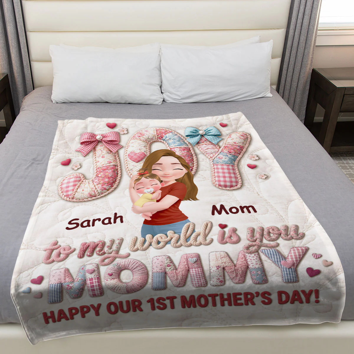 Joy To My World Is Mommy - Personalized Custom Fleece Blanket - Image 2