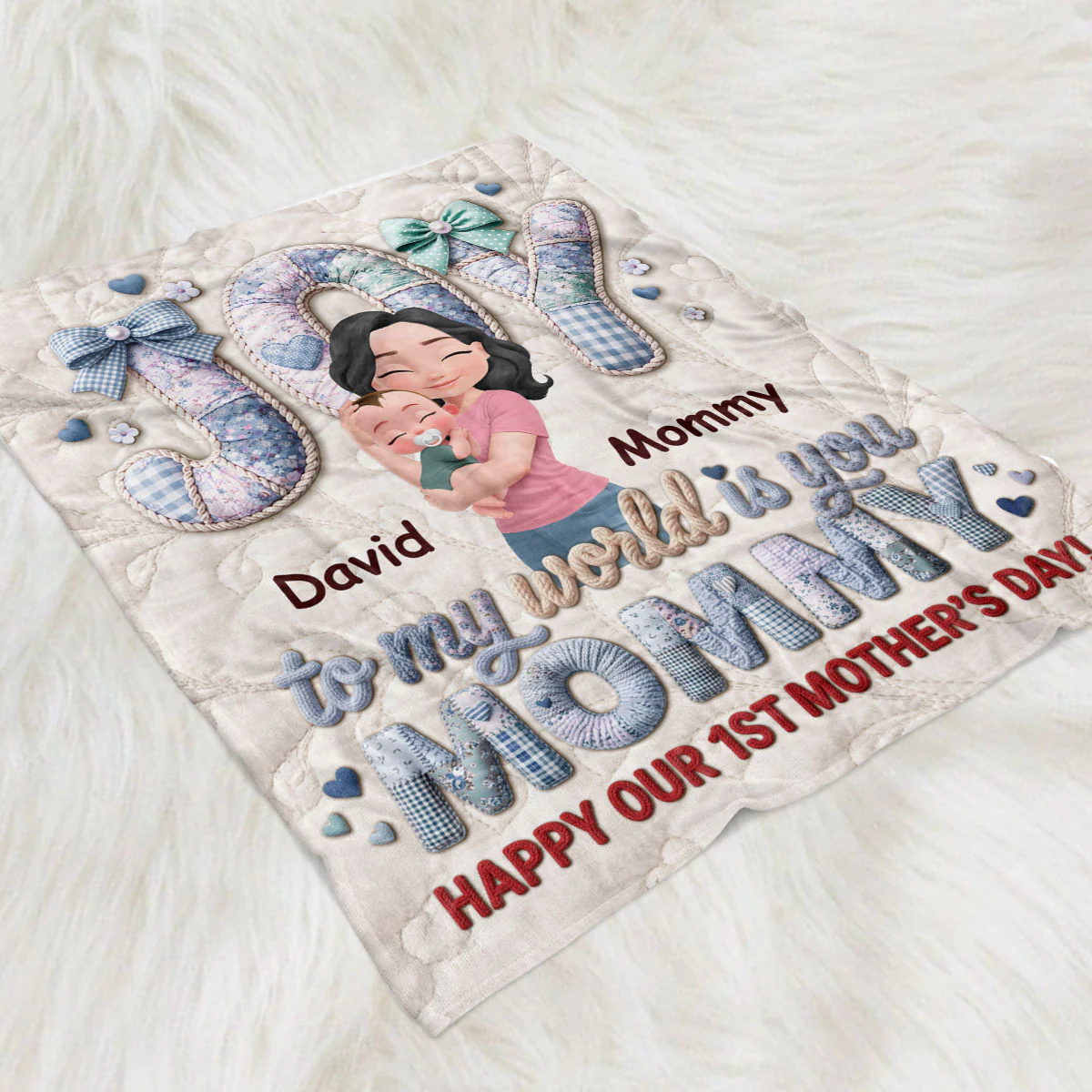 Joy To My World Is Mommy - Personalized Custom Fleece Blanket - Image 4