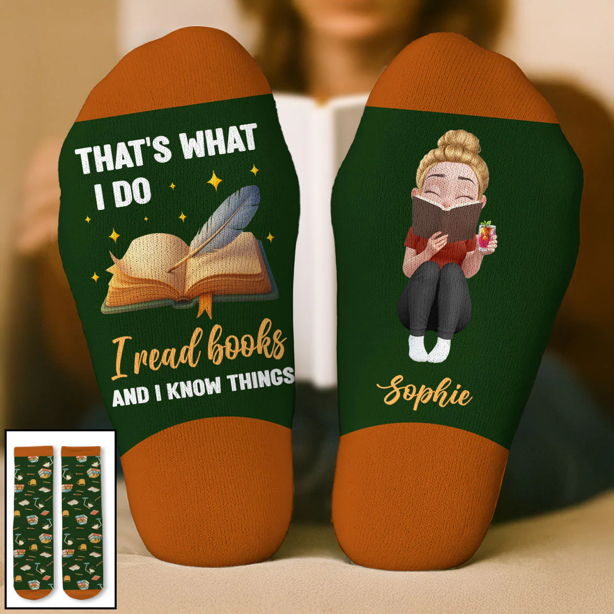 Just A Book Lover - Personalized Custom Crew Socks - Image 4