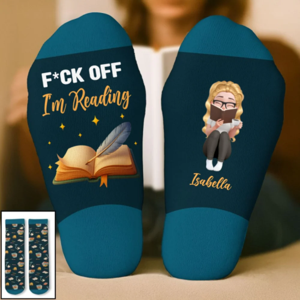 Just A Book Lover - Personalized Custom Crew Socks - Image 8