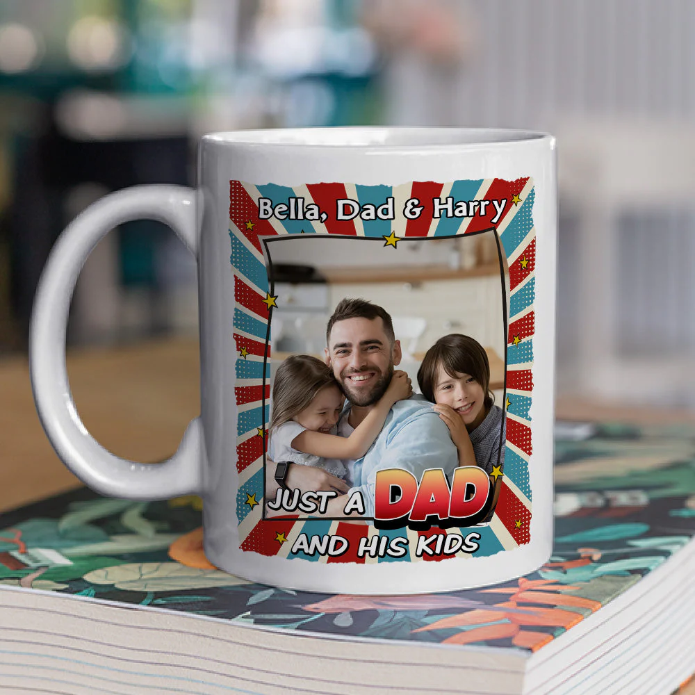 Just A Dad And His Kids - Personalized Custom Coffee Mug - Image 3