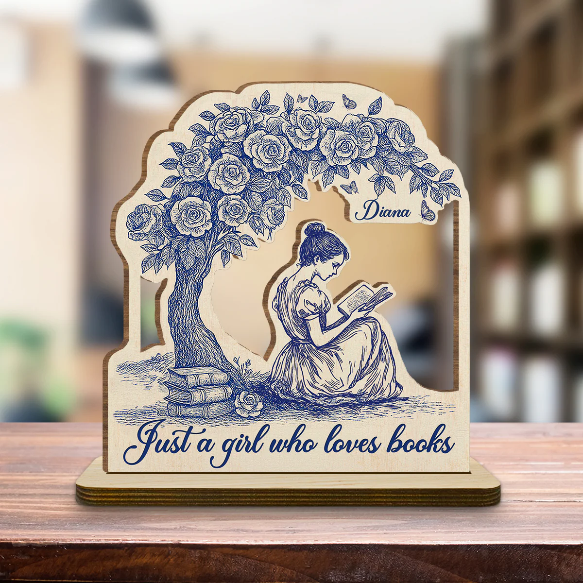 Just A Girl Loves Book - Personalized Custom 2-Layer Wood Plaque With Flat Base - Image 3
