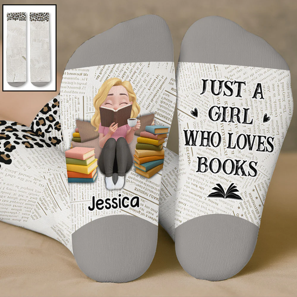 Just A Girl Loves Books - Personalized Custom Crew Socks