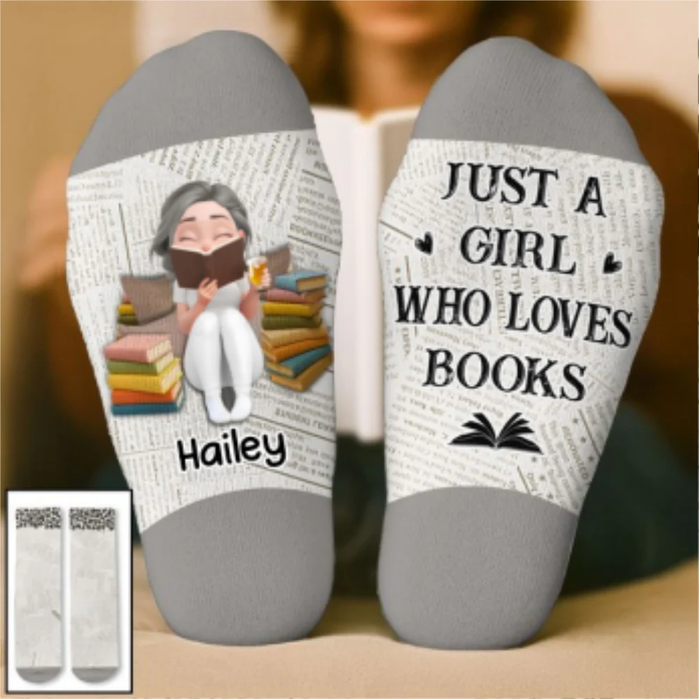Just A Girl Loves Books - Personalized Custom Crew Socks - Image 8