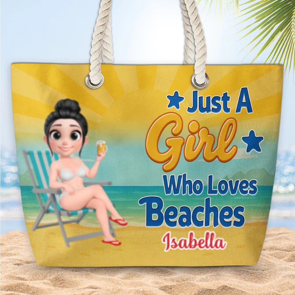 Just A Girl Who Loves Beaches Cartoonize - Personalized Custom Beach Bag - Image 2