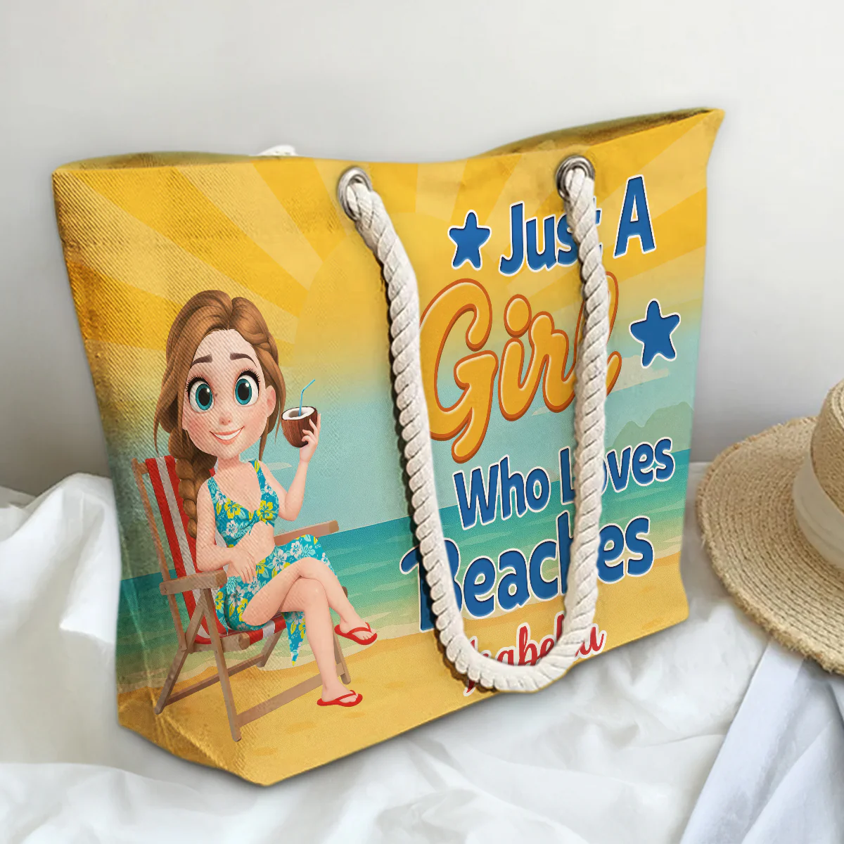 Just A Girl Who Loves Beaches Cartoonize - Personalized Custom Beach Bag - Image 4