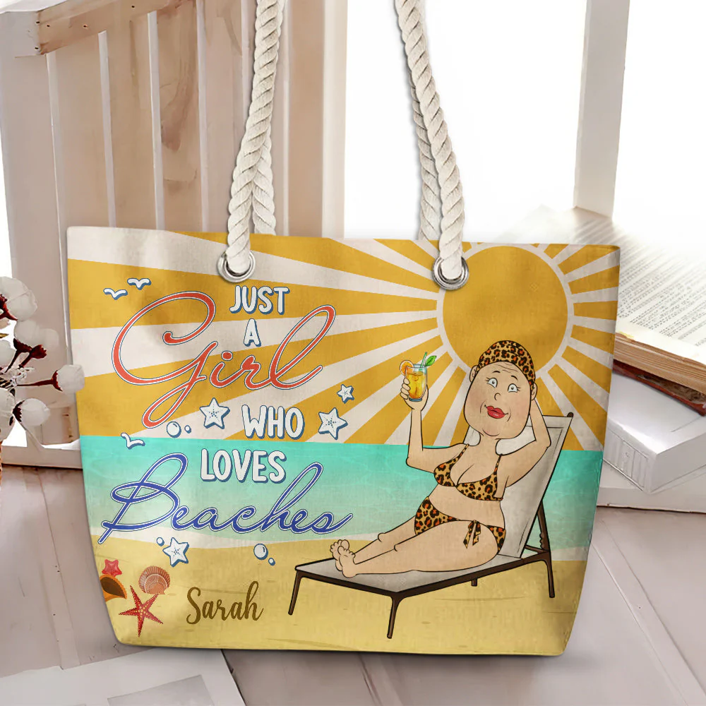 Just A Girl Who Loves Beaches - Personalized Beach Bag - Image 3