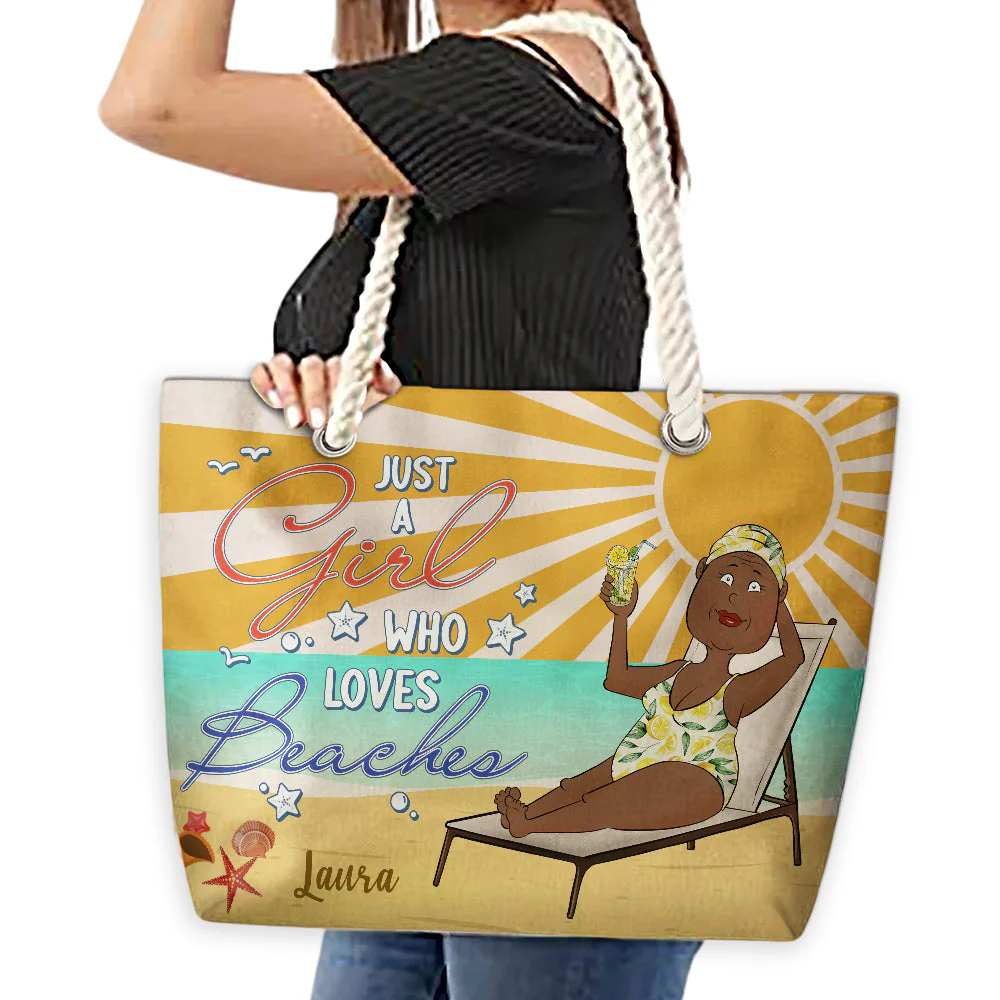 Just A Girl Who Loves Beaches - Personalized Beach Bag - Image 5