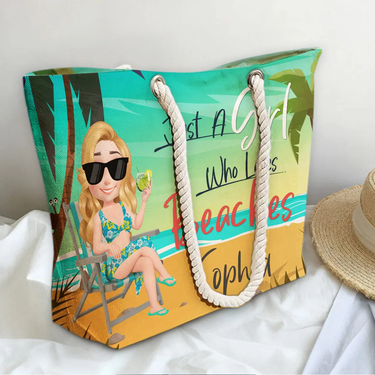Just A Girl Who Loves Beaches - Personalized Custom Beach Bag - Image 3