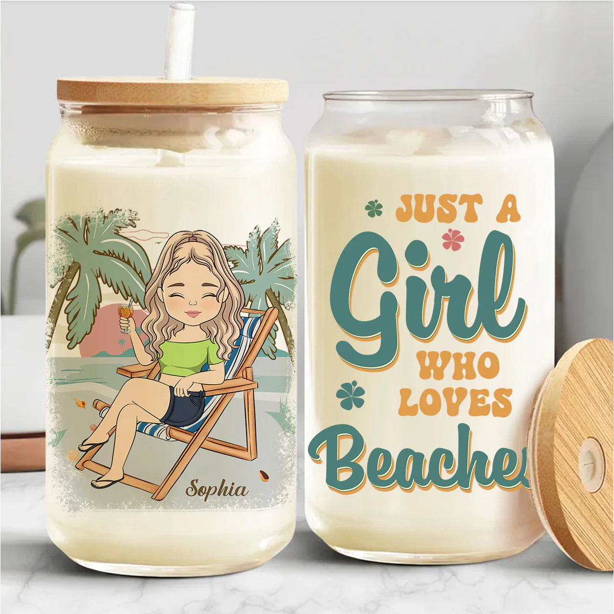 Just A Girl Who Loves Beaches - Personalized Custom Glass Can - Image 2