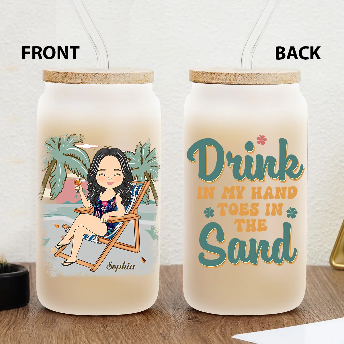 Just A Girl Who Loves Beaches - Personalized Custom Glass Can - Image 3