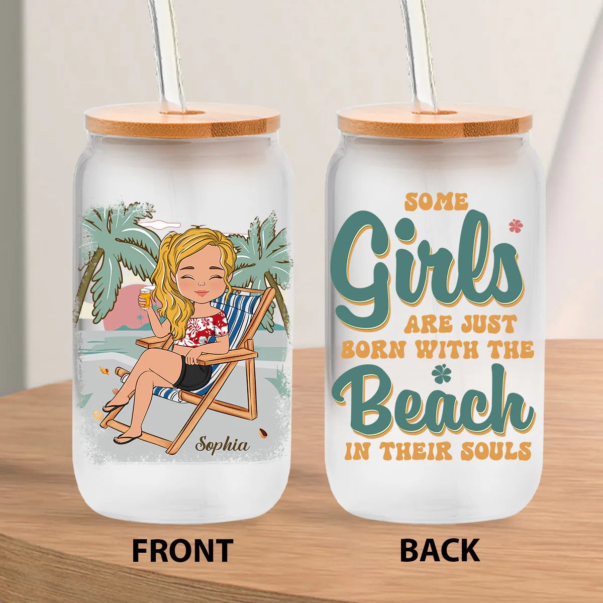 Just A Girl Who Loves Beaches - Personalized Custom Glass Can - Image 4