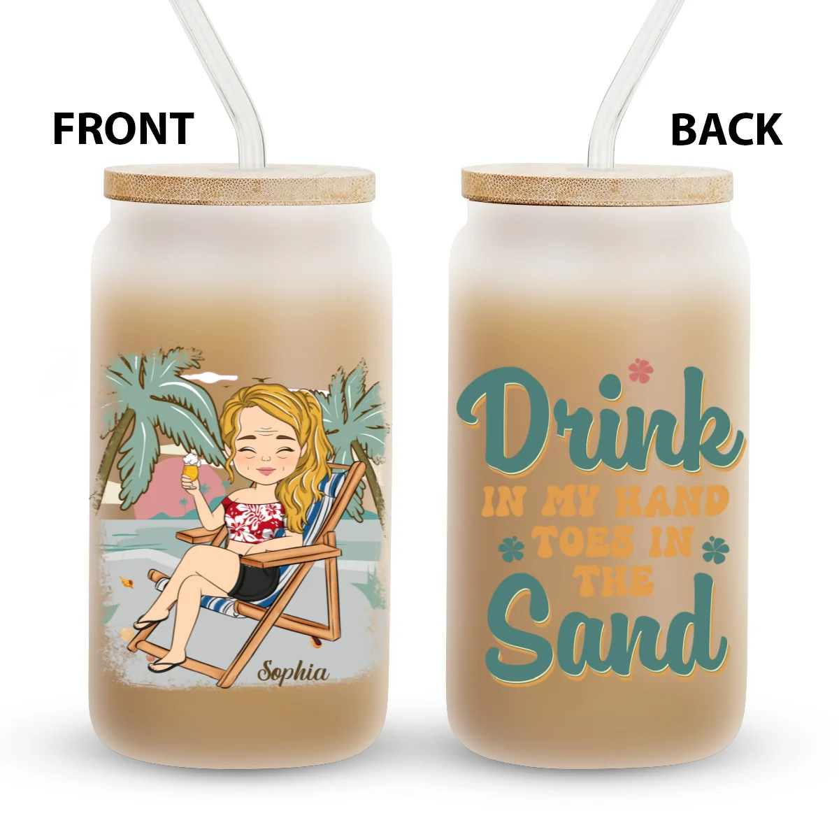 Just A Girl Who Loves Beaches - Personalized Custom Glass Can - Image 6
