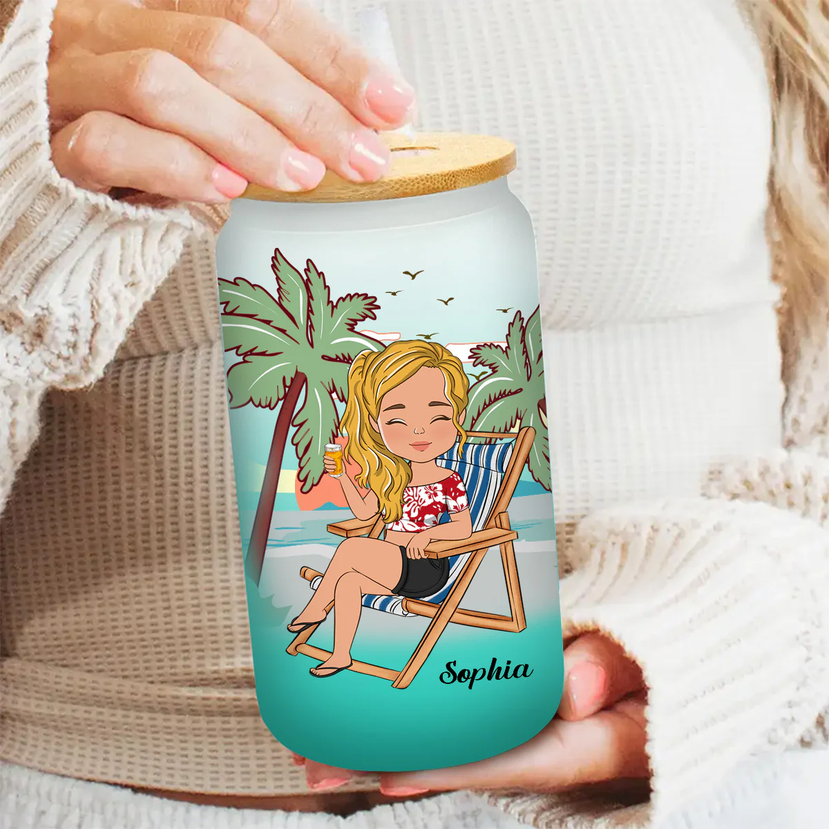 Just A Girl Who Loves Beaches - Personalized Custom Ombre Frosted Glass Can - Image 3