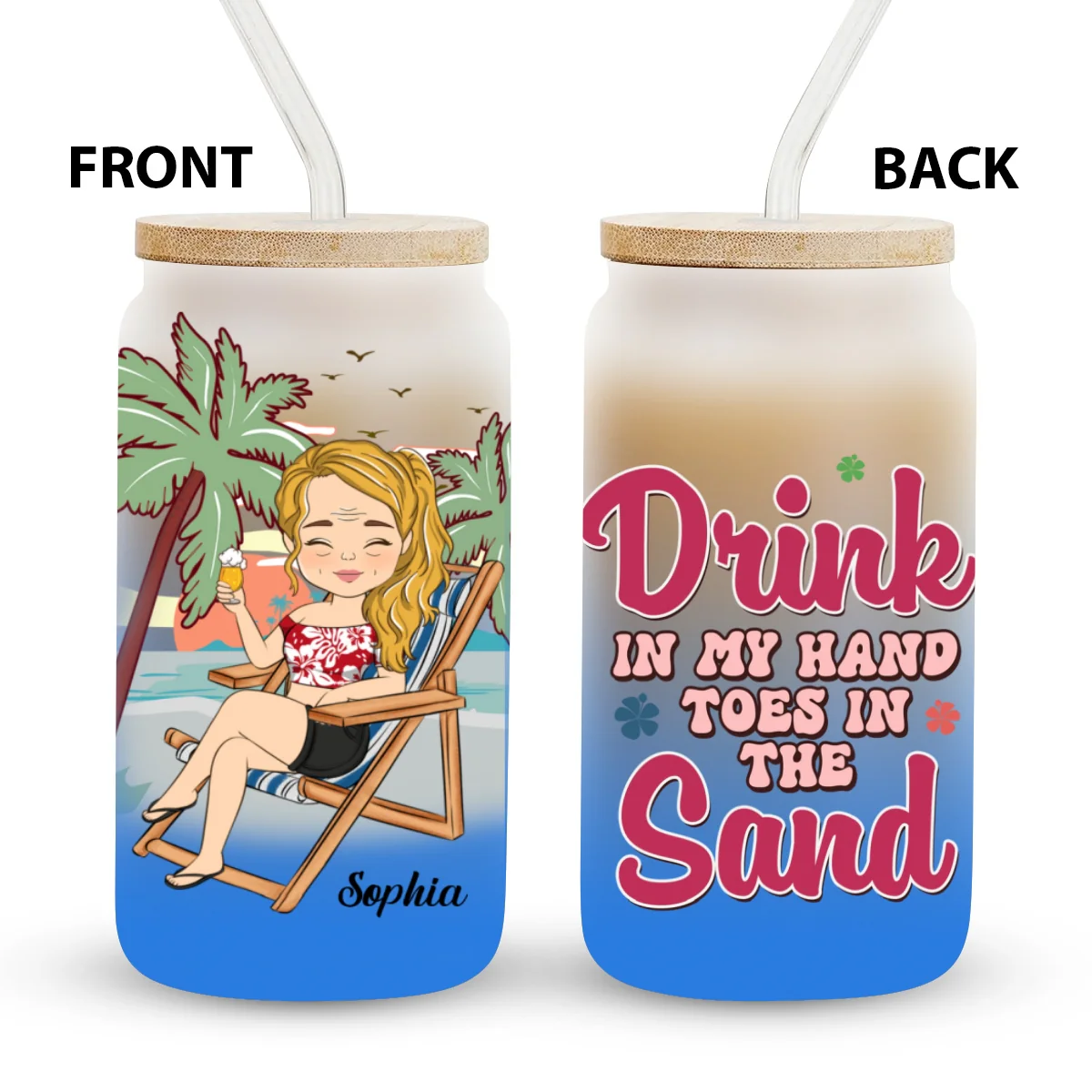 Just A Girl Who Loves Beaches - Personalized Custom Ombre Frosted Glass Can - Image 5