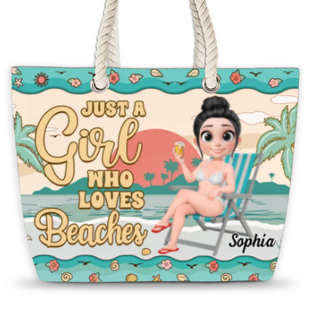 Just A Girl Who Loves Beaches - Personalized Custom Beach Bag - Image 6