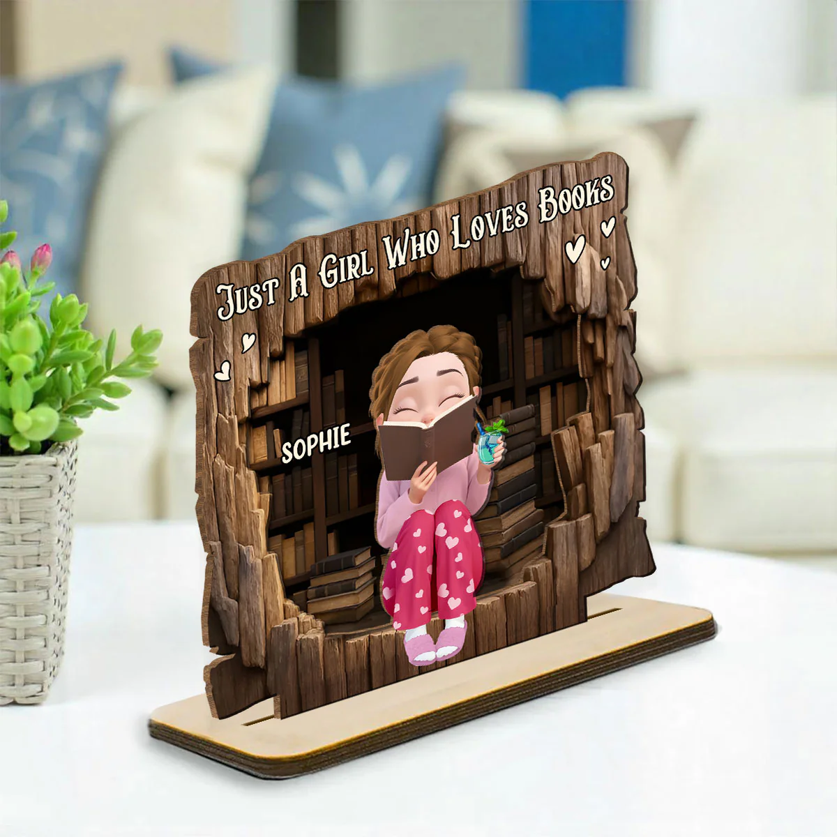Just A Girl Who Loves Book - Personalized Custom 2-Layer Wood Plaque With Flat Base - Image 3