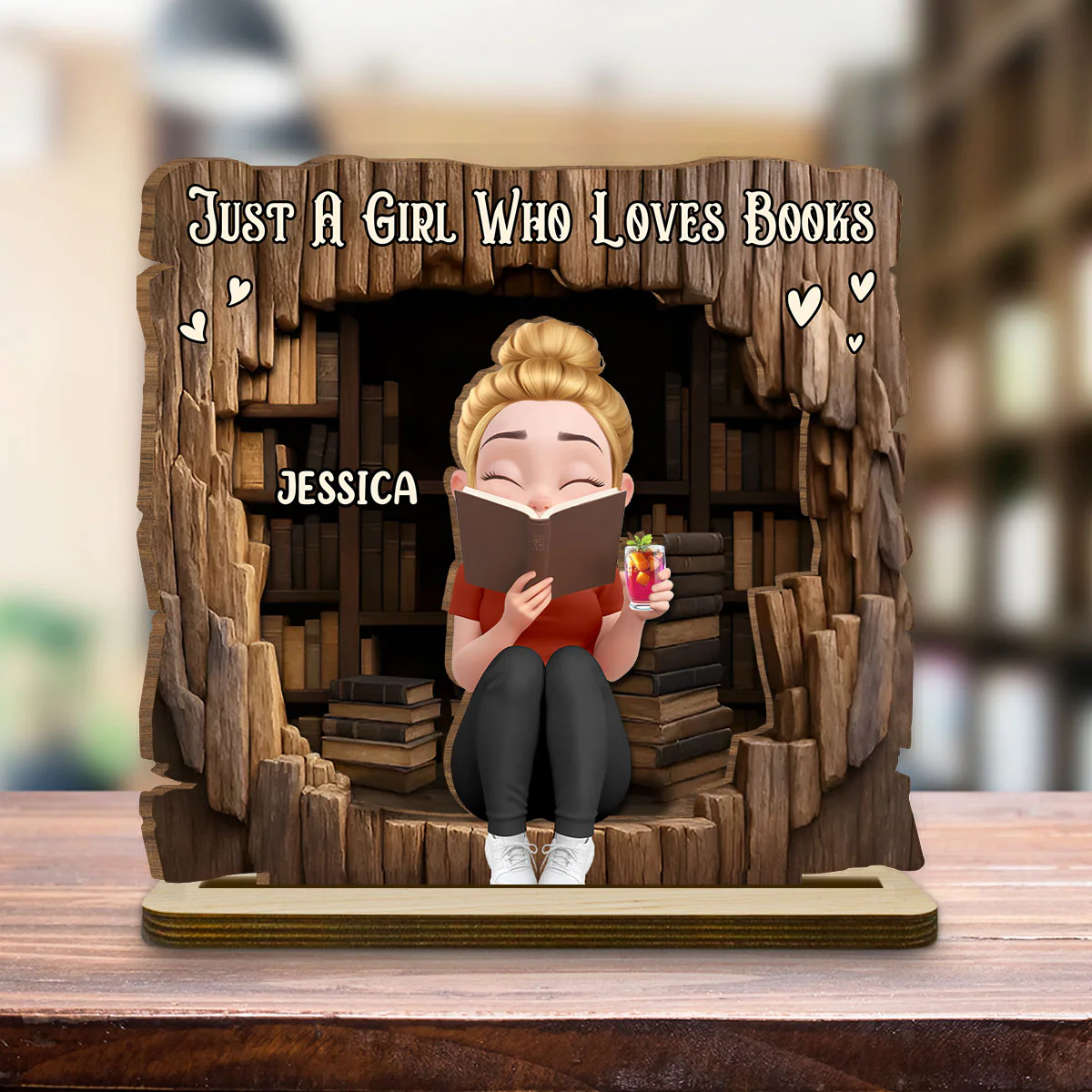 Just A Girl Who Loves Book - Personalized Custom 2-Layer Wood Plaque With Flat Base - Image 4