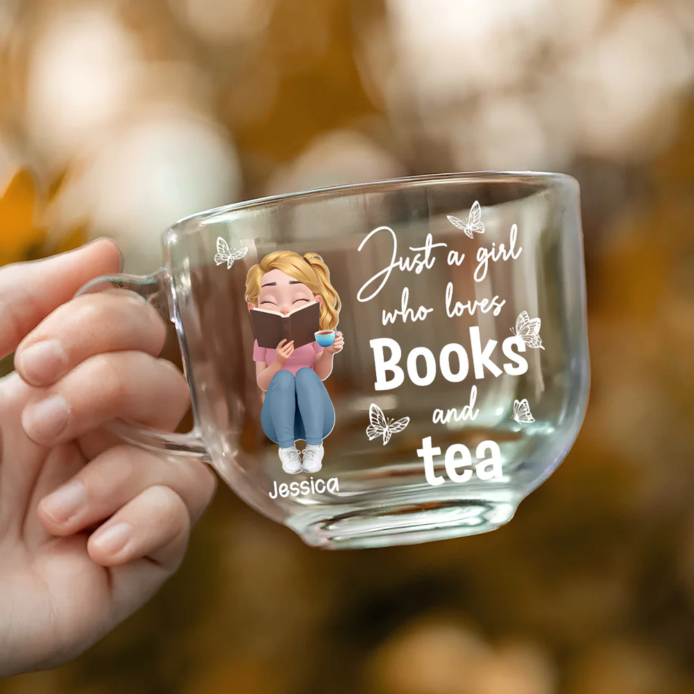 Just A Girl Who Loves Books And Tea - Personalized Custom Glass Tea Cup - Image 2