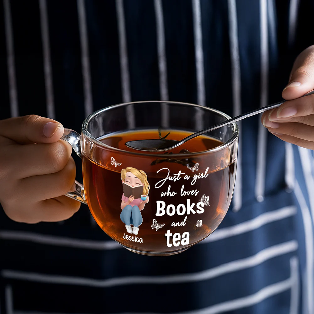 Just A Girl Who Loves Books And Tea - Personalized Custom Glass Tea Cup - Image 4