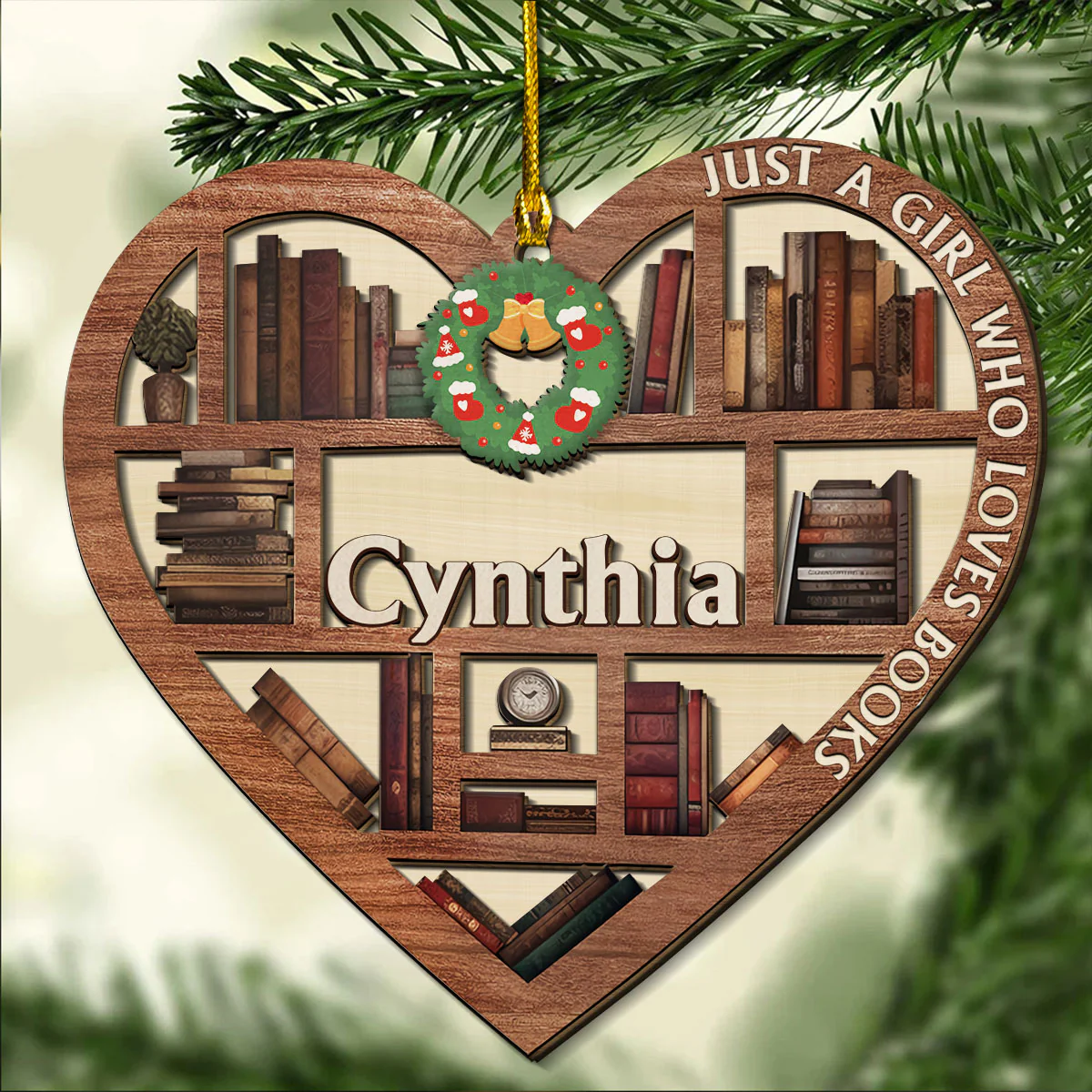Just A Girl Who Loves Books - Personalized Custom 2-layered Wood Ornament - Image 3