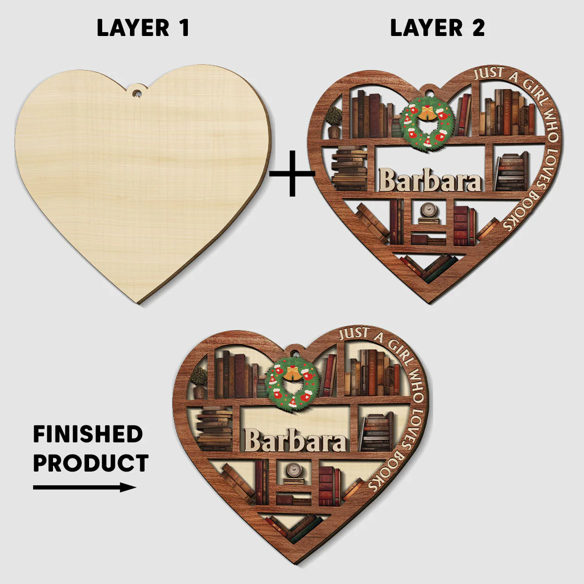 Just A Girl Who Loves Books - Personalized Custom 2-layered Wood Ornament - Image 5
