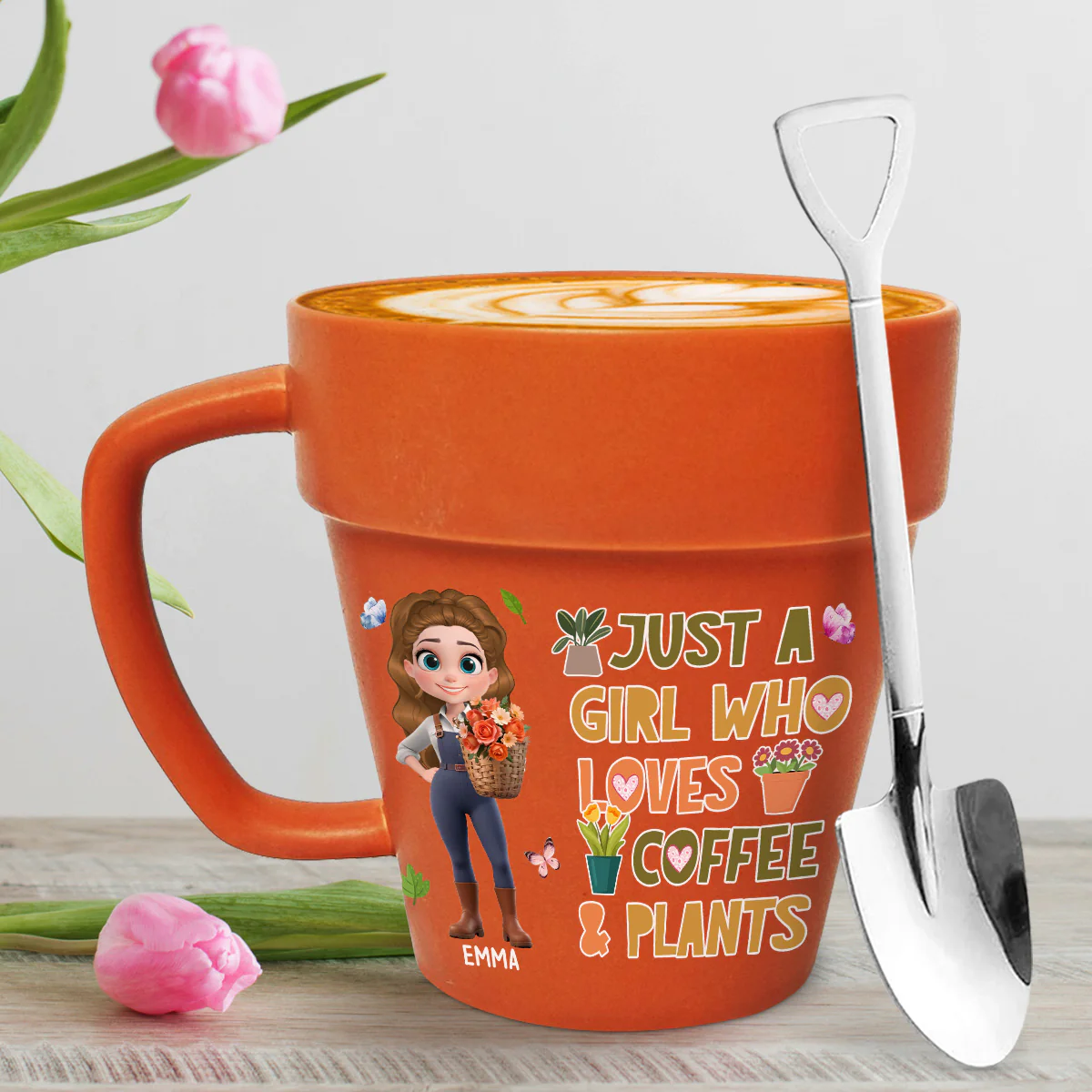 Just A Girl Who Loves Coffee - Personalized Custom Plant Pot Mug - Image 4