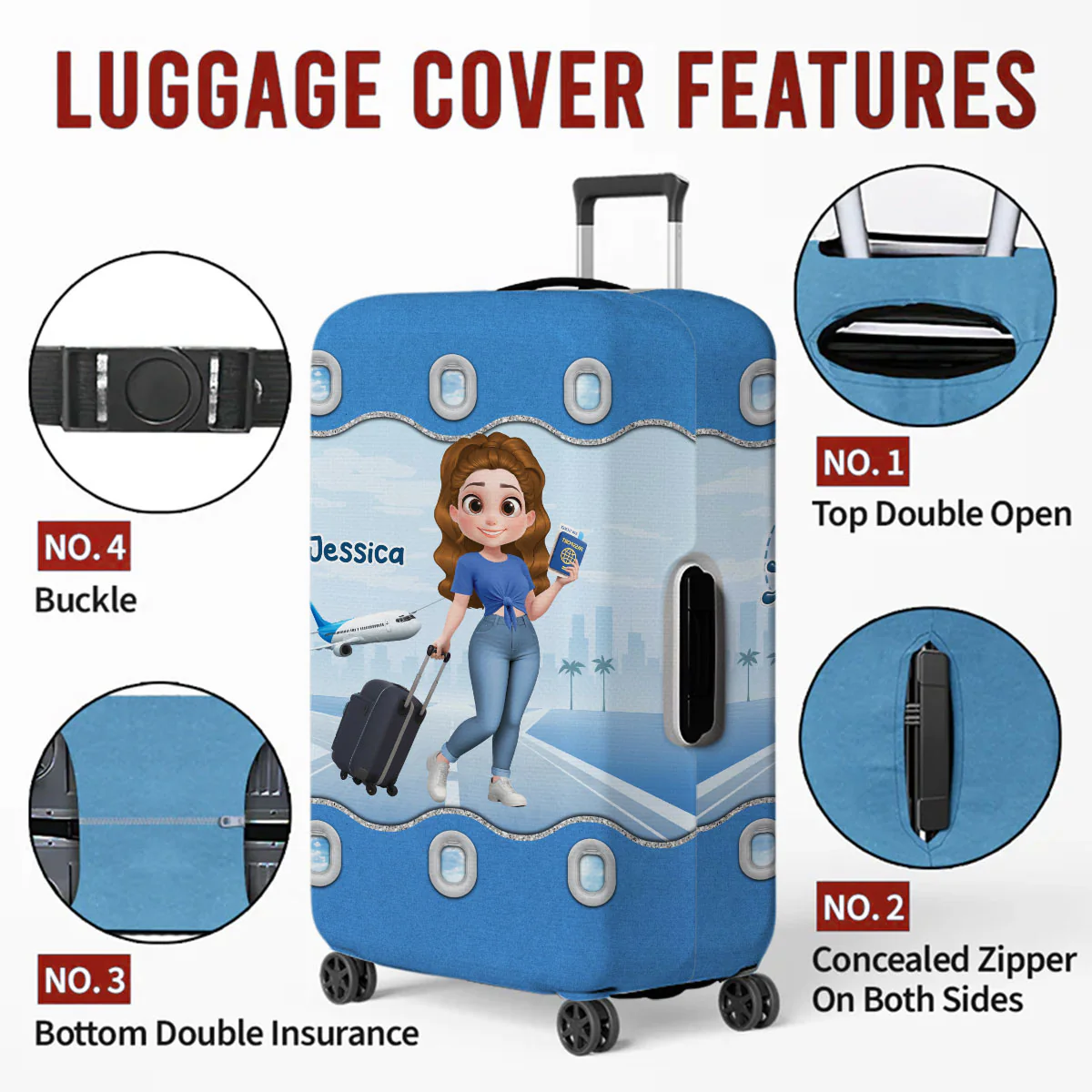 Just A Girl Who Loves Traveling Cartoonize - Personalized Custom Luggage Cover - Image 6
