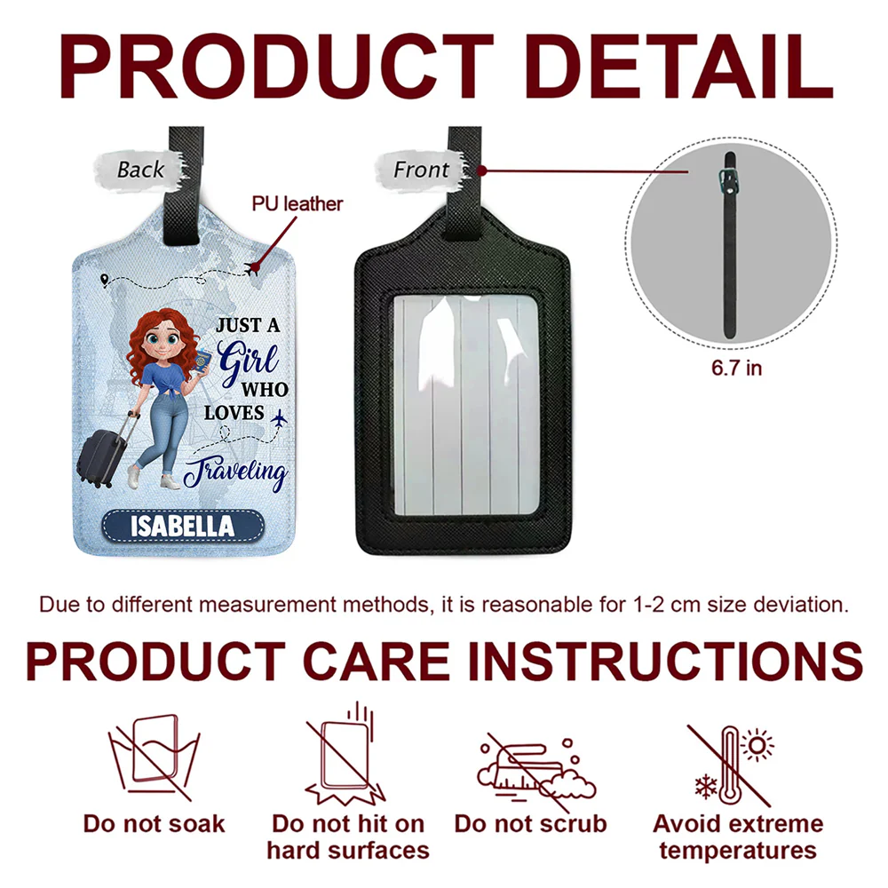 Just A Girl Who Loves Traveling Cartoonize - Personalized Custom Luggage Tag - Image 5