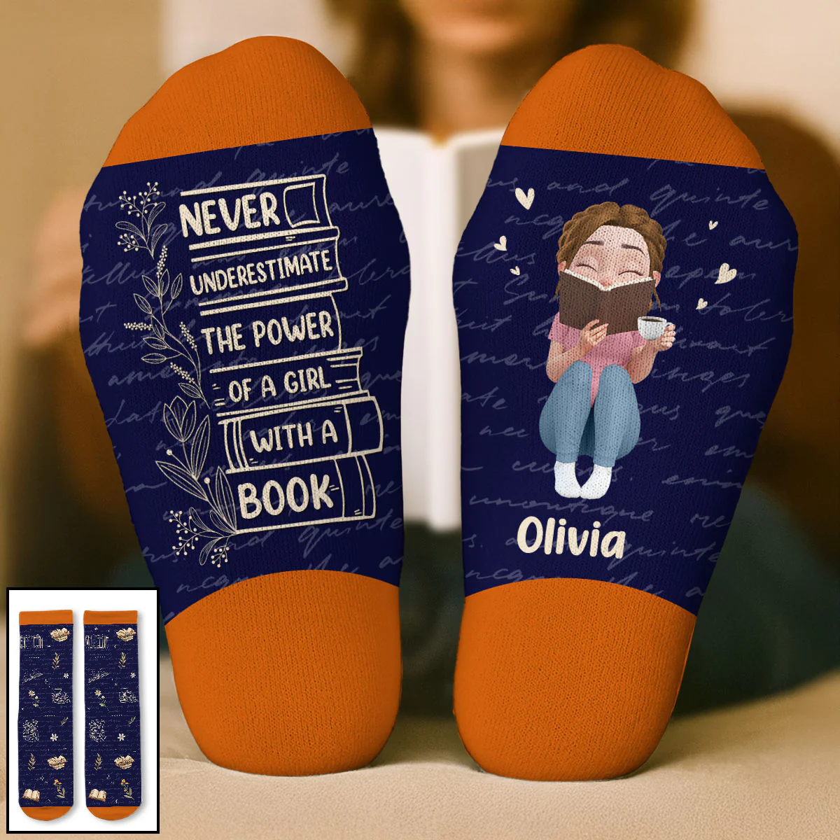 Just One More Chapter - Personalized Custom Crew Socks - Image 4