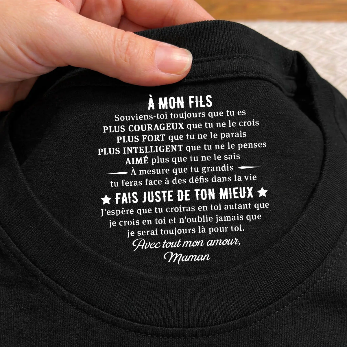 Juste Fais De Ton Mieux - T-shirt Personnalisé avec Impression à l'Intérieur du Col - Image 2