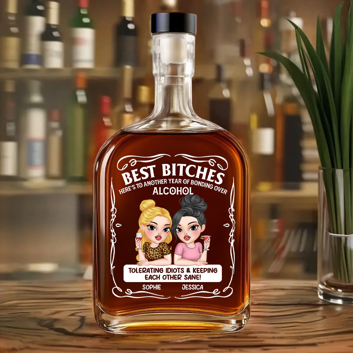 Keeping Each Other Sane Bestie - Personalized Custom Spirits Decanter - Image 3